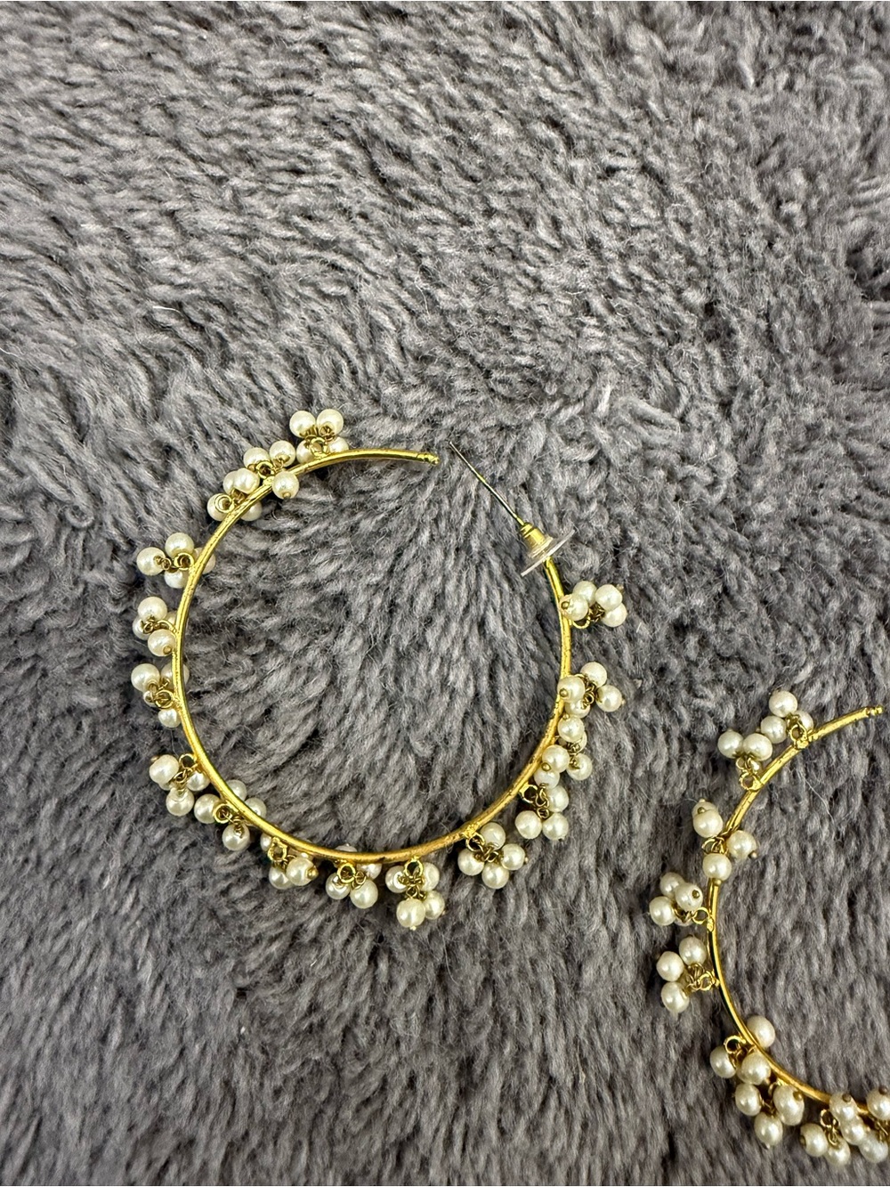Gold Hoop Earrings with Pearl Cluster Accents - Women Jewelry